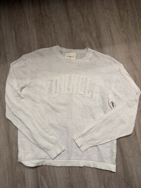 YoungLA Men's White Open-Weave Crewneck Sweater